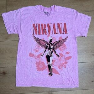Vintage Nirvana In Utero Angel Band Concert Dates Pink Graphic T-Shirt Size L